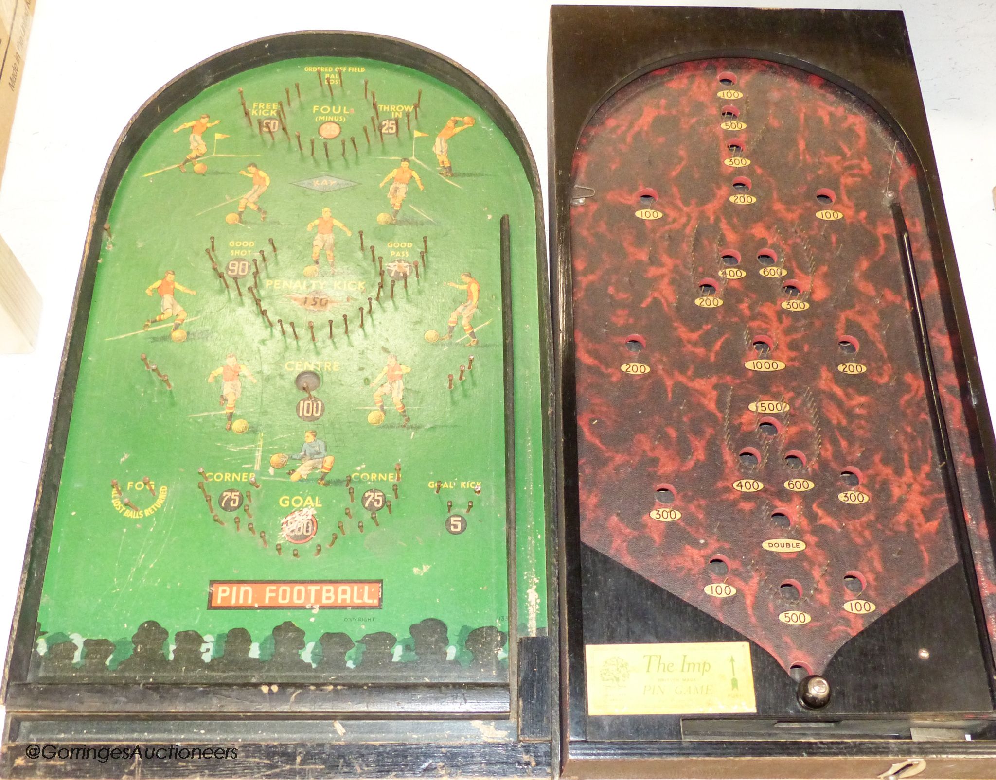 A pin football board and The Imp pin game